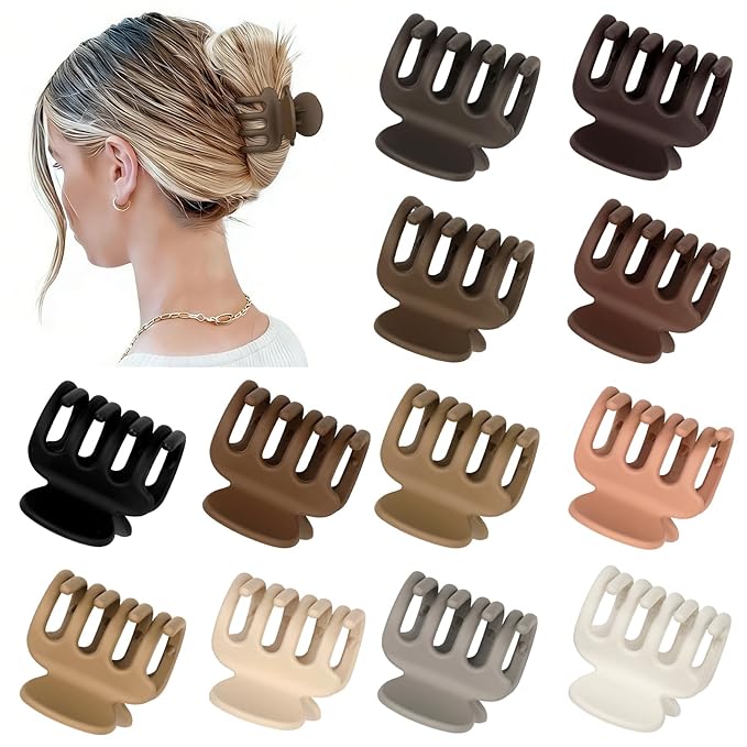12Pcs Hair Clips for Women 1.8 Inch Small Claw Clips for Thin Hair Medium Hair Claw Clips for Thick Hair Accessories for Women Girls (Brown)