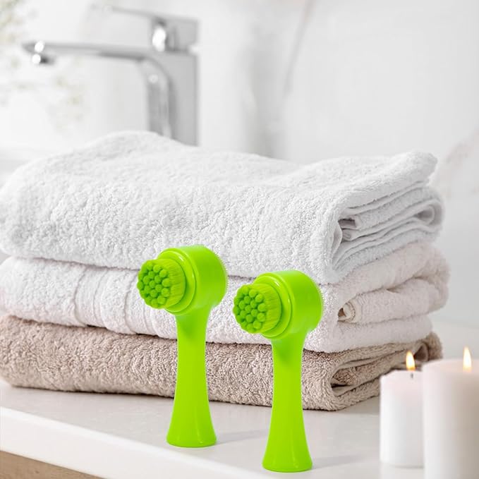 Face Brush 2 in 1, Silicone Facial Cleansing Exfoliating Brush Soft Bristles Pore Deep Cleansing Manual Dual Face Wash Scrub Brush for Massaging, Makeup Skincare Removal, Fluorescent Green