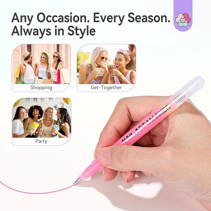 SAVILAND Nail Art Pens Set: 12 Colors Quick-Drying Ballpoint 3D Nail Polish Pens Paint Markers for Nail Art Painting, Dotting, Liner & Detailing Design, Beginner-Friendly DIY Manicure Tools Kit