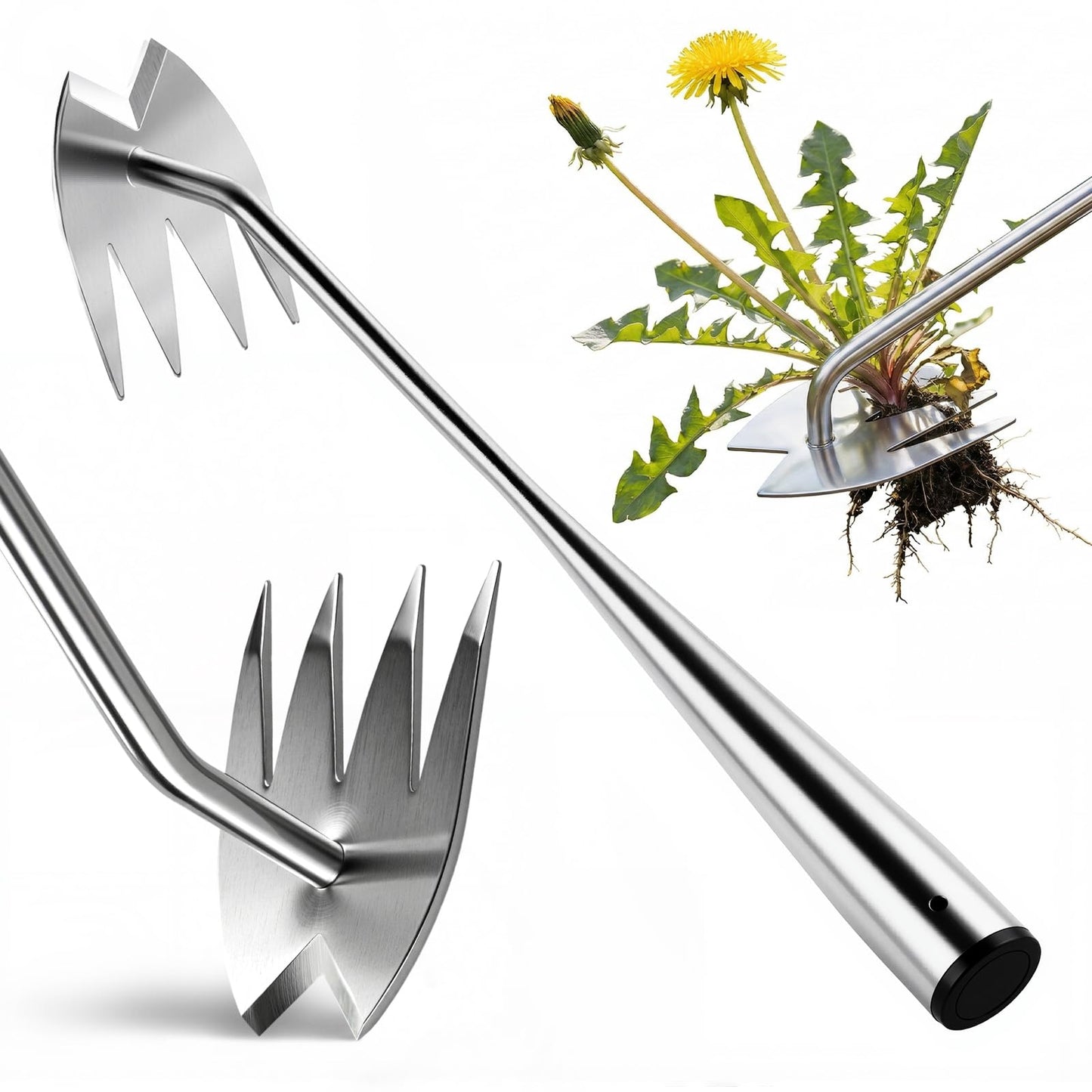 LOOHOI Weed Puller Tool, Heavy-Duty Stainless Steel Weeding Tool with Extendable Handle, Portable Garden Weed Removal Tool for Vegetable Gardening Backyard Farm Planting & Weeding