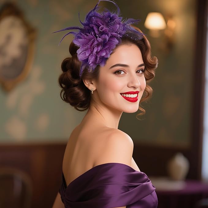 Womens Fascinators Hats Tea Party Hats for Women, Feather Pearl Veil Headband for Wedding Cocktail Dresses Accessories