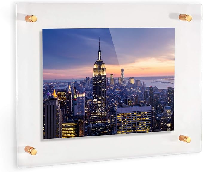 ArtToFrames 13x16 Inch Double Panel Floating Acrylic Picture Frame (Full Frame is 17x20) comes with Gold Standoff Hardware, Made in the USA, 2 Pack