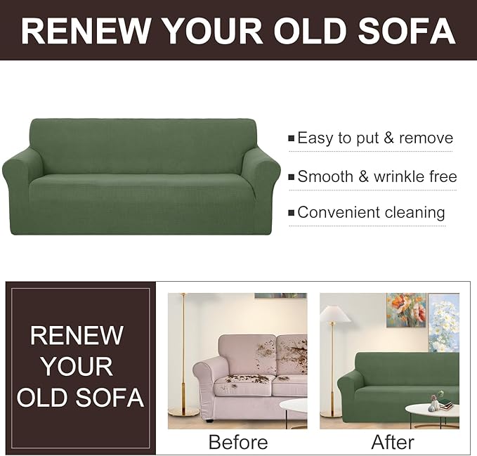 U-NICE HOME Oversized Stretch Sofa Slipcover, Soft Jacquard Fabric Couch Cover, Pet Friendly Furniture Protector, Loden Frost