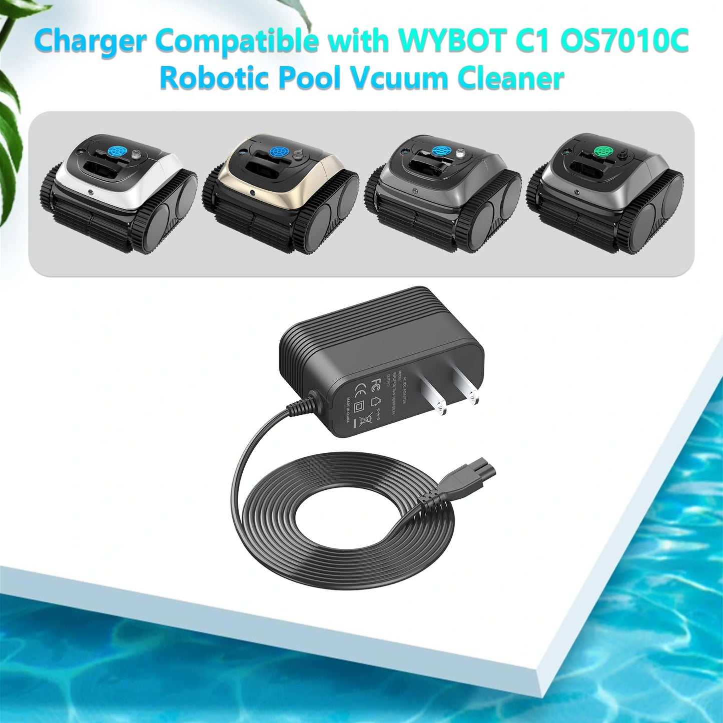 Charger for WYBOT Robotic Pool Vacuum Cleaner Compatible with Wybot C1 OS7010C Cordless Pool Vacuum Cleaner Power Adapter