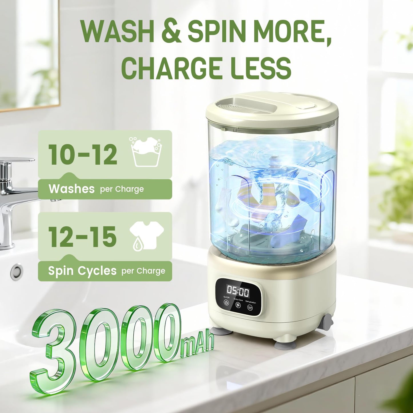 2L Mini Washing Machine, Portable Underwear Washer with 3 Modes (5-Min Wash, 5-Min Rinse, 3-Min Spin), Leakproof & Detachable Design, Drain Hose, Deep Cleaning for Underwear, Socks & Baby Items