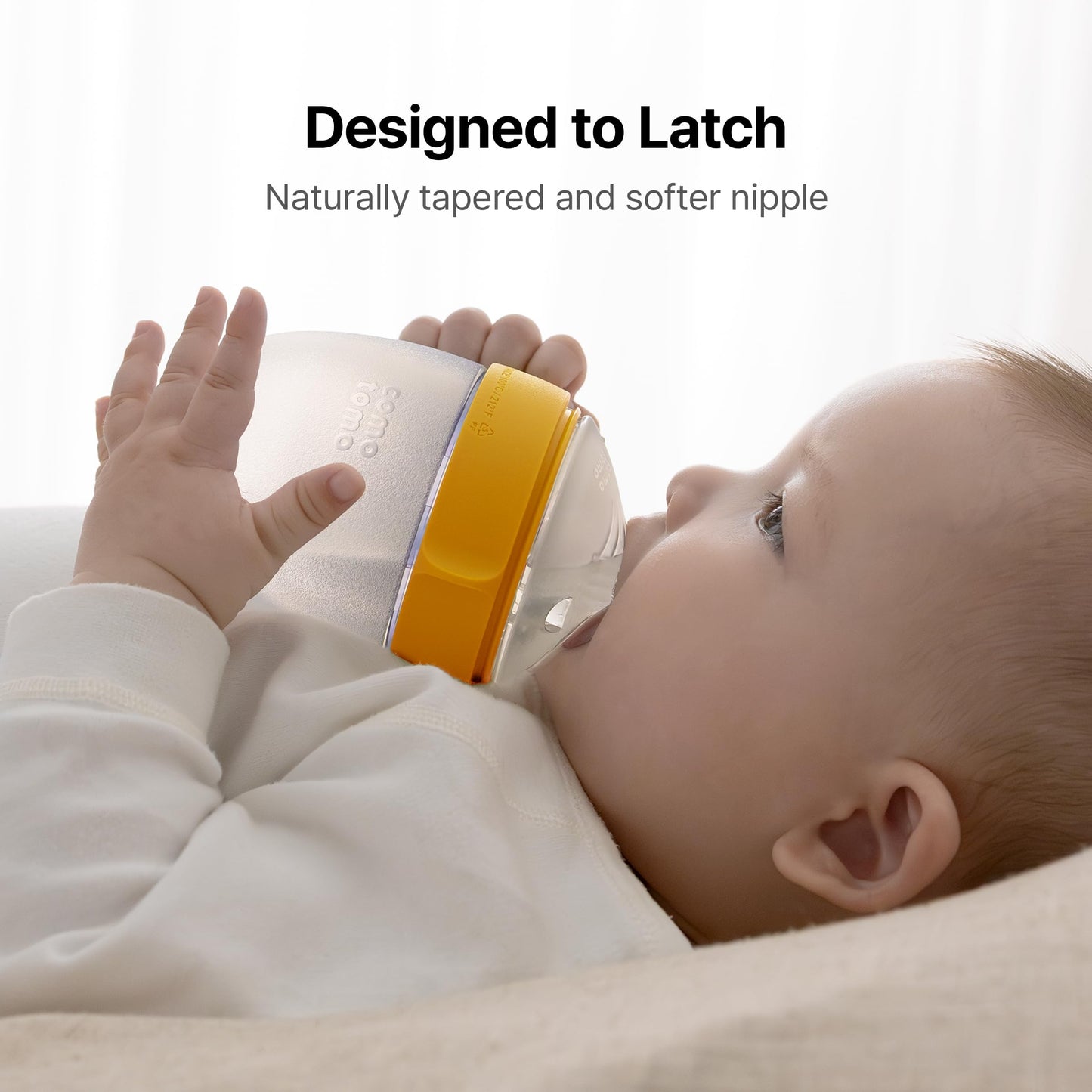 Comotomo Silicone Baby Bottle Gen 2 – 2026 Release (5oz) – True Slow-Flow Nipple for Newborn Feeding (0-3 Months) with Dual Anti Colic Vents for Breast to Bottle Transition, Yellow (Double Pack)