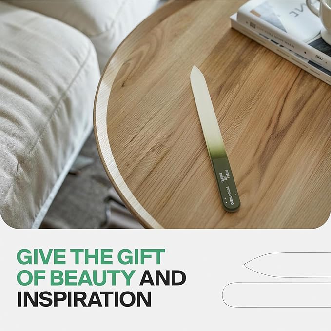 GERMANIKURE Glass Nail File in Cork Sleeve - But First Coffee - Professional Crystal Nail File for Natural Nails - Ideal Manicure & Pedicure Tool for Smooth, Easy Shaping - Nail Care Gift