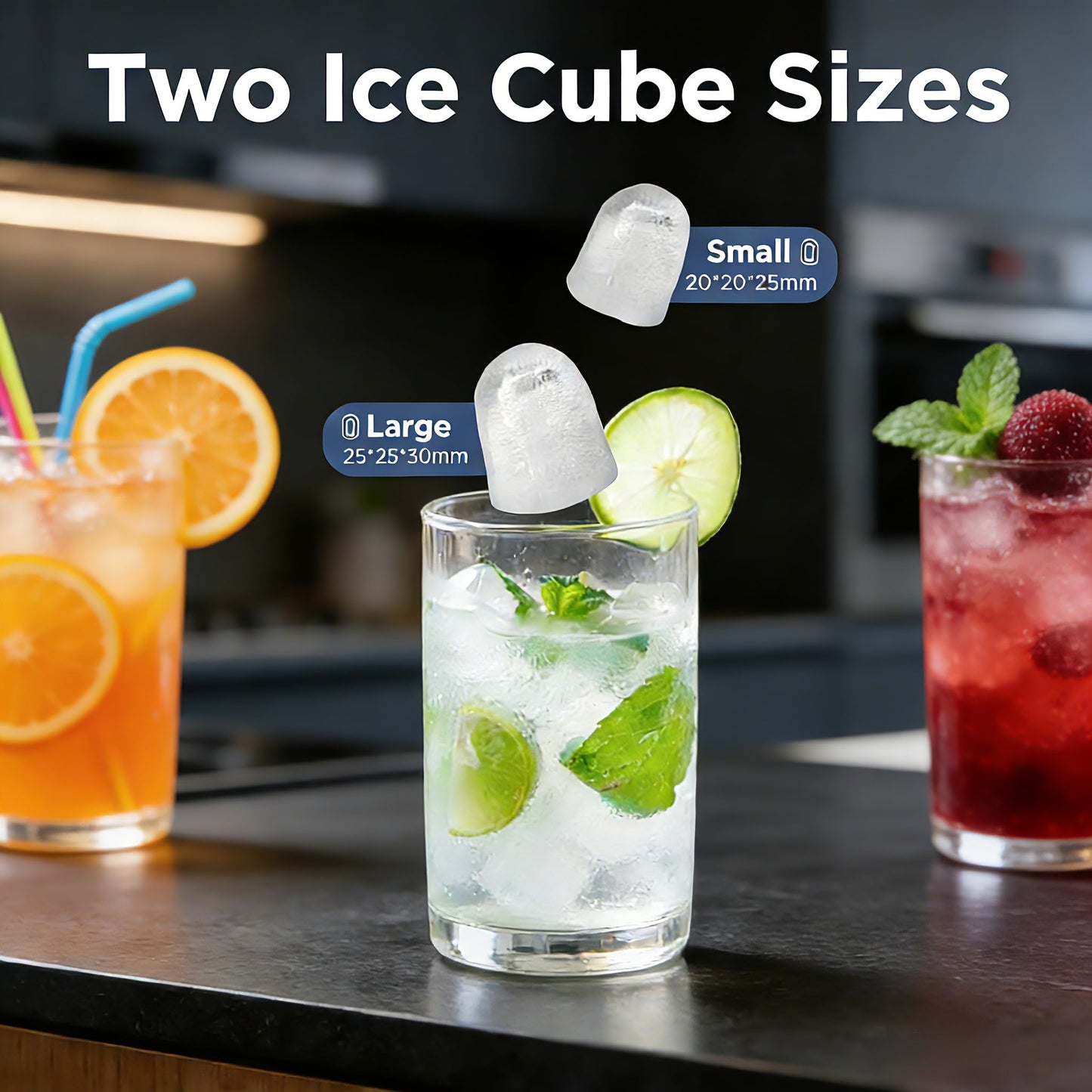 Bayany Countertop Ice Maker with Handle, 26lbs/24H, Small Portable Self-Cleaning Ice Machine with Basket and Scoop, 9 Bullet-Shaped Ice Cubes in 6 Mins for Home Kitchen, Parties, Camping