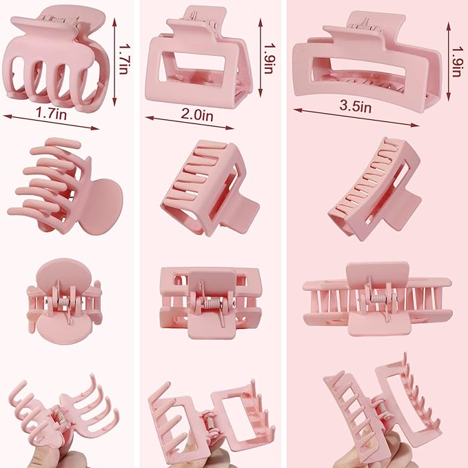 3 Styles Hair Clips for Women Small Medium Big Claw Clips for Thin Thick Hair 12 Pcs Hair Claw Clips Hair Clips Combination Hair Accessories for Women (Pink)