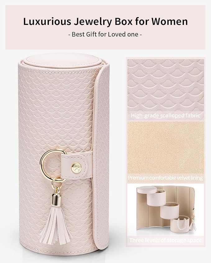 VLANDO Jewelry Box for Mothers Day Gifts, Travle Jewelry Organizer, Bridal Shower, Bridesmaid Gifts for Wedding Day, Bridesmaid Proposal Gifts, Travel Jewelry Case - Light Pink
