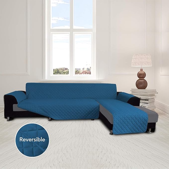 Easy-Going Sofa Slipcover L Shape Sofa Cover Sectional Couch Cover Furniture Protector Mat for Pets Dog Cat (Large,Peacock Blue/Peacock Blue)