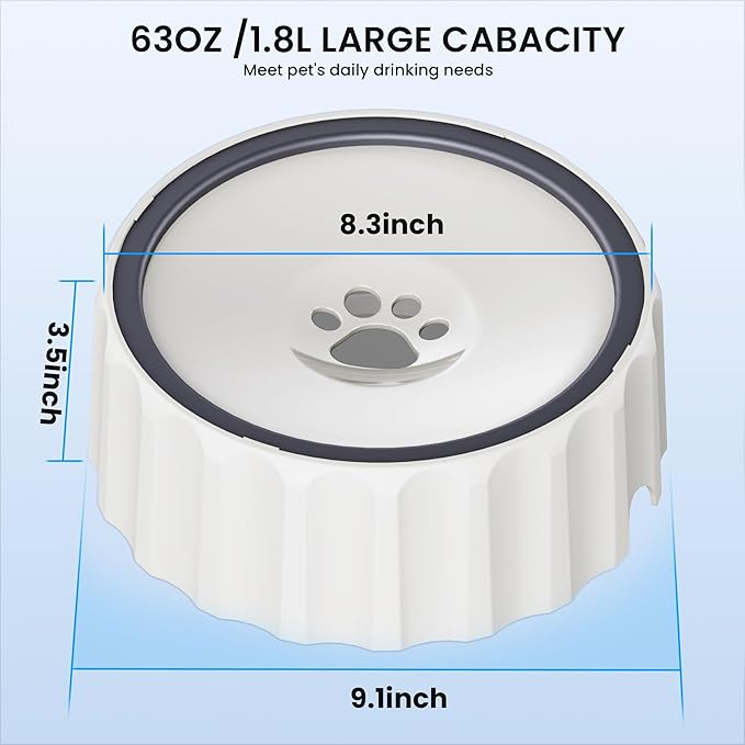 Dog Water Bowl No Spill 70oz/2L Large Capacity Dispenser Non Slip No Splash Bowl Pet Slow Feeder No Drip Dog Water Bowl on Vehicle Slow Water Bowl for Dogs and Cats