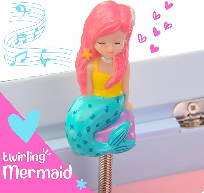 Giggle & Honey® Mermaid Musical Jewelry Box for Girls Kids Music Box with Drawers, Mermaid Mermaid Gifts for Girls, Mermaid Jewelry Boxes for Ages 3-10
