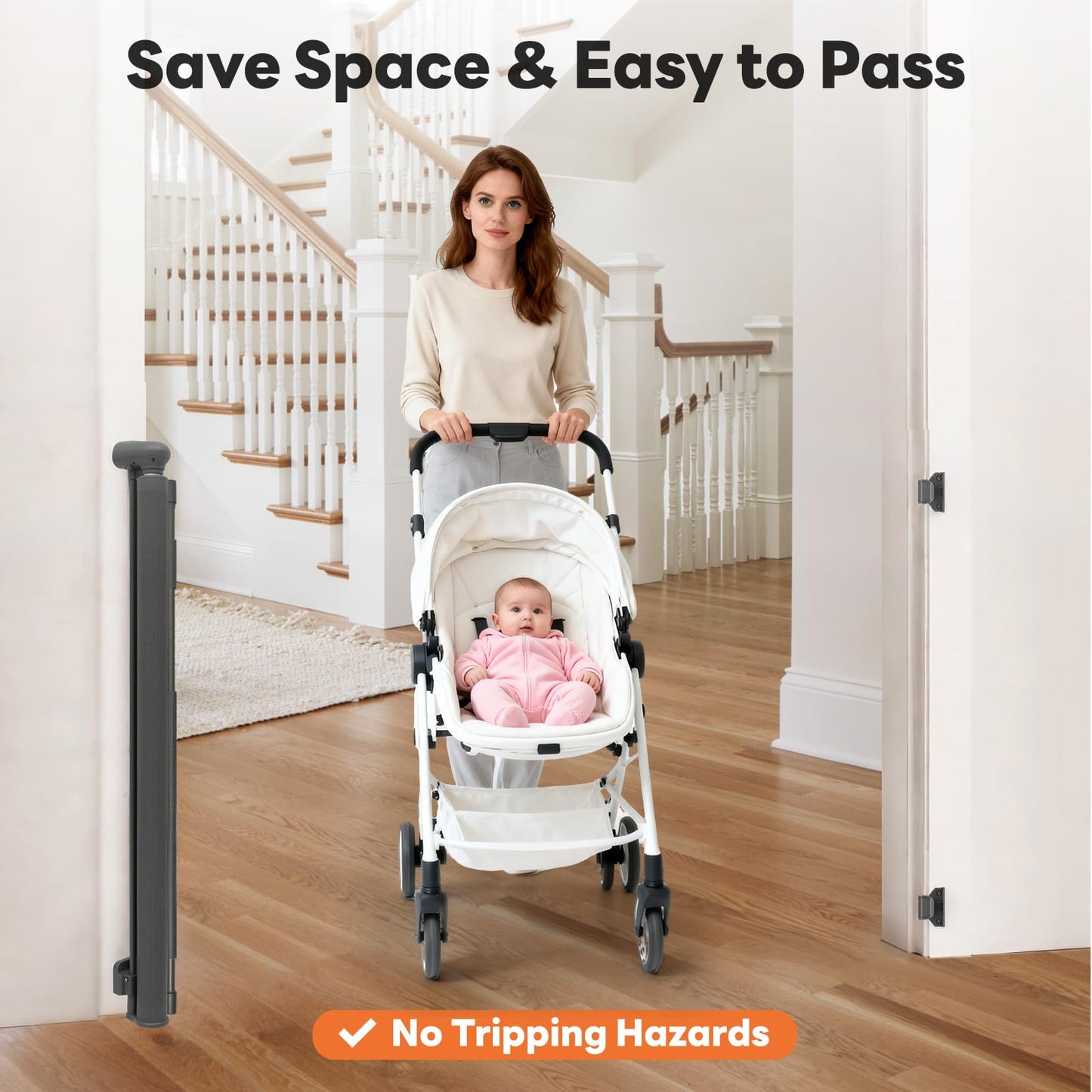 Retractable Baby Gate for Stairs and Doorways, 55" Wide x 33" Tall Mesh Dog Gate for Indoor & Outdoor Use, Safety Gate for Babies and Pets, Child Gates for Hallways, Hardware Mounted, Gray