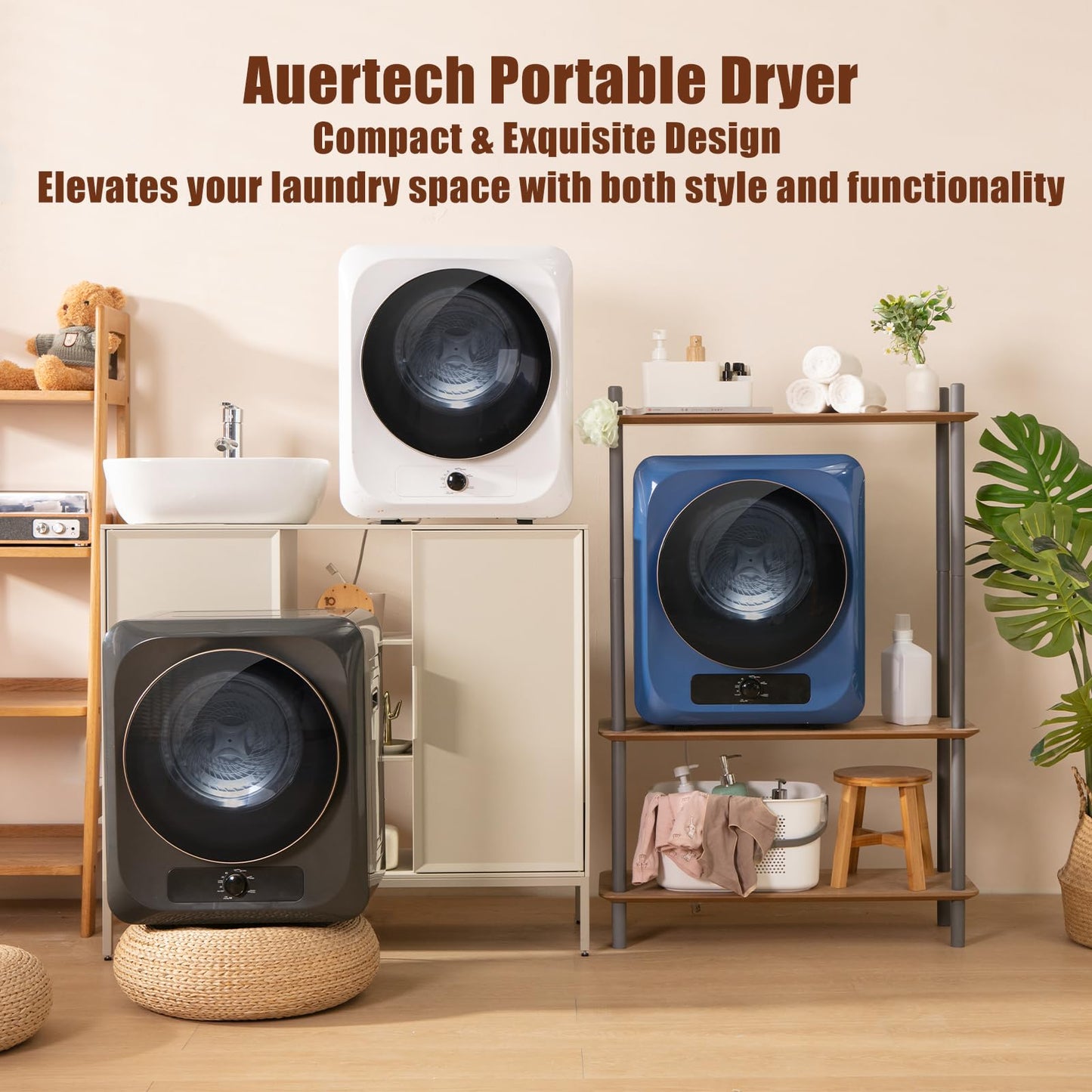 Auertech 1.5 Cu.Ft Portable Clothes Dryer, 850 W Front Load Electric Dryer Machine with Stainless Steel Drum, Simple Control Knob, Compact Tumble Dryer for Laundry Apartment, Dorm, RV, Grey