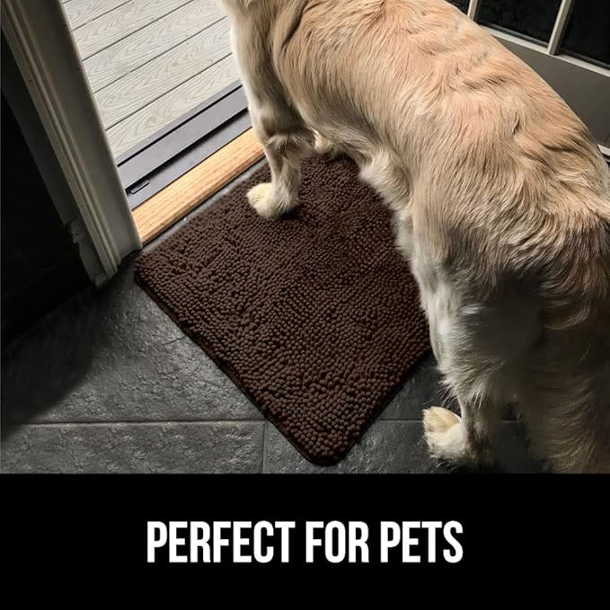 GORILLA GRIP SoakSTOPPER Dog Door Mat, 48x30 Machine Washable Rug Absorbent Doormat Captures Moisture Mud Dirt, Quick Dry Soft Chenille Entryway Rugs Indoor Entrance Mats for Dog Paws, Brown
