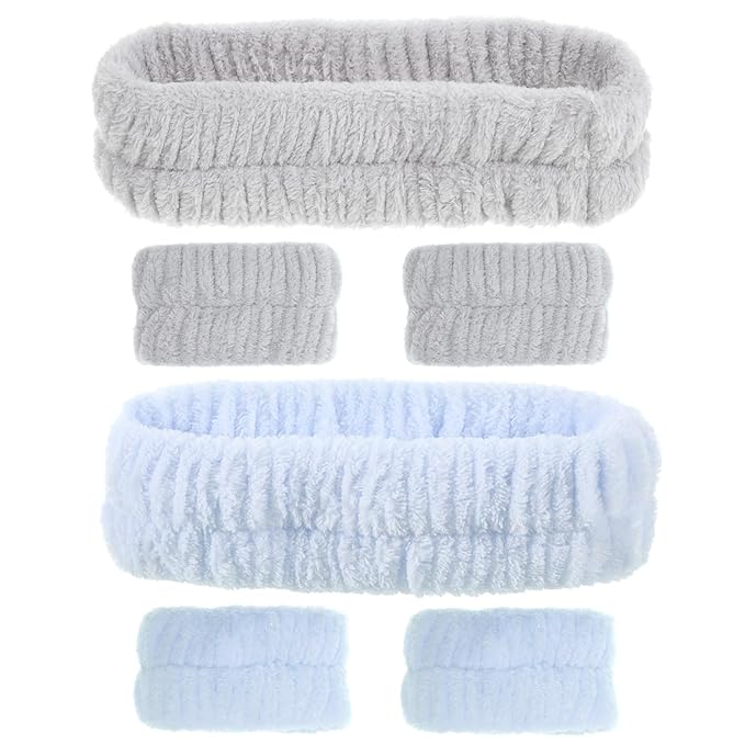 6 Pcs Face Wash Headband and Wristband Set Spa Headband and Wristbands Set Makeup Facial Face Wash Head Wrist Bands Soft Puffy Makeup Skin Care Facewashing Hair Band Accessories for Women