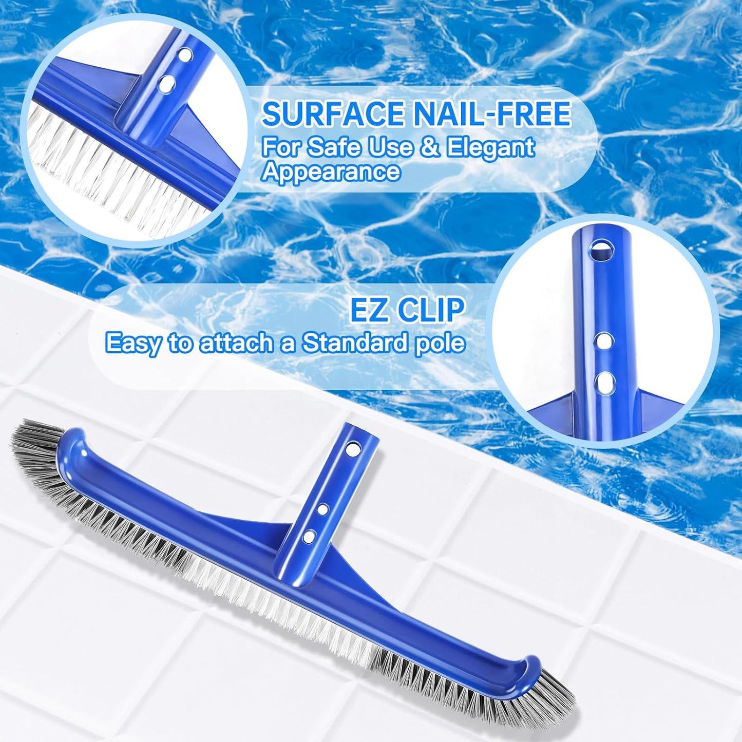 Pool Brush Head & Fine Mesh Pool Skimmer Kit，17" Pool Brushes for Cleaning Pool Wall， Reinforced Frame Pool Net Leaf Skimmer Cleaning Tool with Deep Fine Nylon Mesh Net Bag for Fast Cleaning