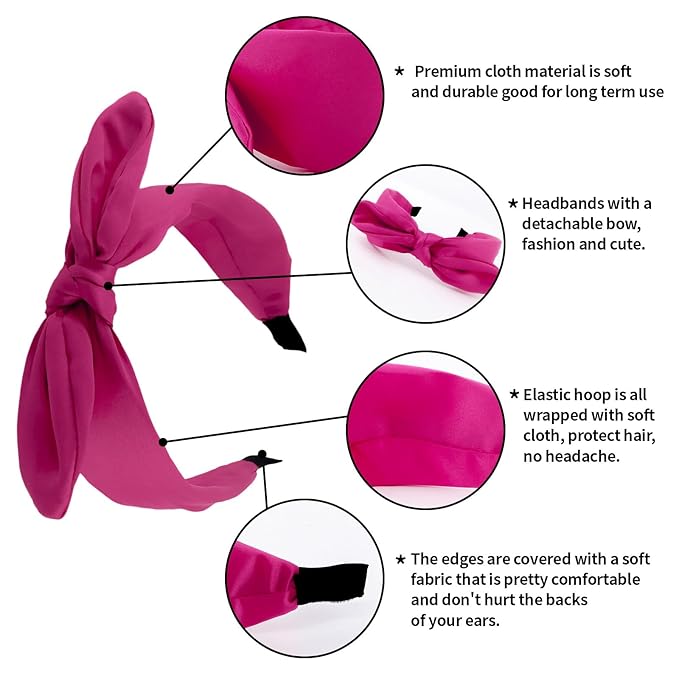 Jaciya 6 Pieces Knotted Bow Headbands for Women Wide Pink Headbands for Girls Hair Accessories Knot Headband with Bow Pink Series