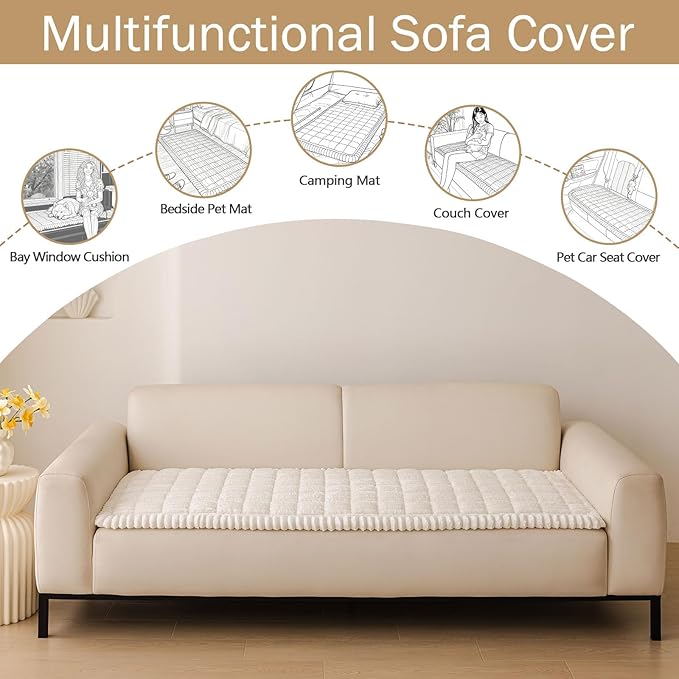 hyha Couch Covers for Dogs Washable, Non Slip Plush Dog Sofa Protectors, Fuzzy Pet Couch Covers for 3 Cushion Sofa Pet Friendly (White, 27.6" x 27.6")