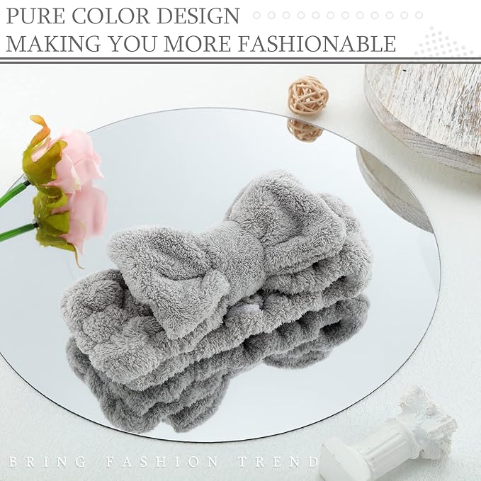 3 Pieces Towel Headbands for Women Makeup Headband for Washing Face Makeup Spa Headband, Microfiber Bowtie Shower Headband for Women (Light Gray)
