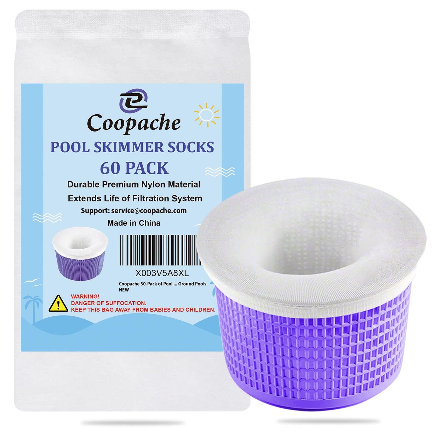 Coopache 60-Pack of Pool Skimmer Socks - Filters Baskets, Skimmers Cleans Debris and Leaves for In-Ground and Above Ground Pools