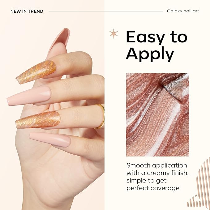 modelones Gel Nail Polish Set, 6 Colors Winter Nude Brown Gel Polish Glitter Burgundy Shiny Champagne Gold Magnetic Cat Eye Effect Sparkle Stunning Home Nail Art Kit Gift for Girl Women