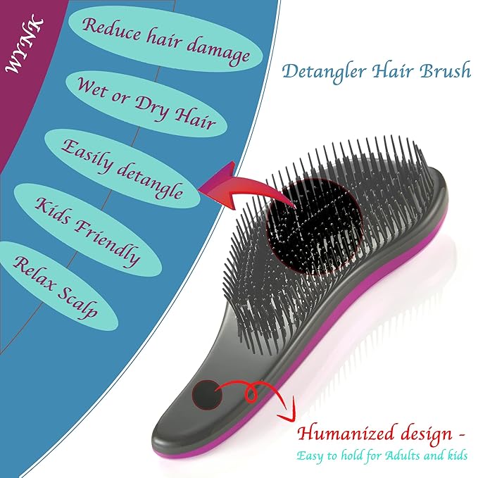 WYNK Hair Brush Detangler (Wet or Dry) for All Hair Types, 2 Pack (Green&Black) - No Pain Tangle-Free for Adults & Kids, Natural/Curly/Straight Hair, Promotes Blood Circulation & Less Hair Loss
