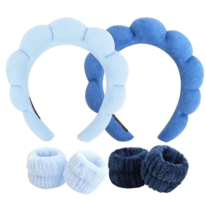 6Pcs Spa Set, Terry Cloth Headbands & Wrist Washbands for Face Washing