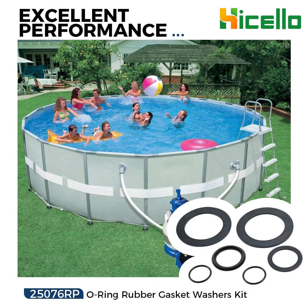 Hicello 25076RP O-Ring Rubber Gasket Washers Kit L-Shape O-Ring for 1.5" Fittings Compatible with Intex Pool Plunger Valves 28633 28635 28621 10747 25006 25010 Replace 10745 10262 10255(8SETs=24PCs)
