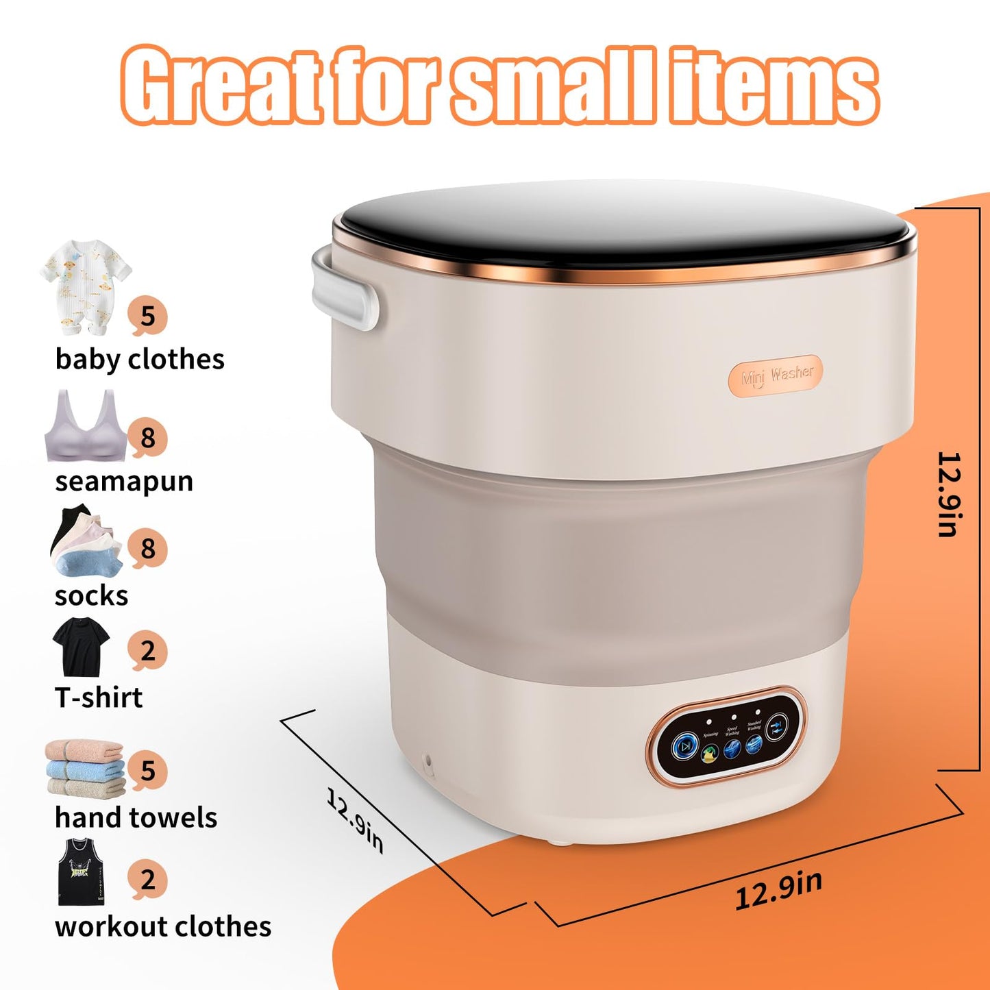 Portable Washing Machine Mini Foldable 16L Washer Laundry with Spin Basket Portable Washer Machine for Apartment RV Travel Camping 3 Cleaning Modes Suitable for Small Clothes and Underwear (Gray)