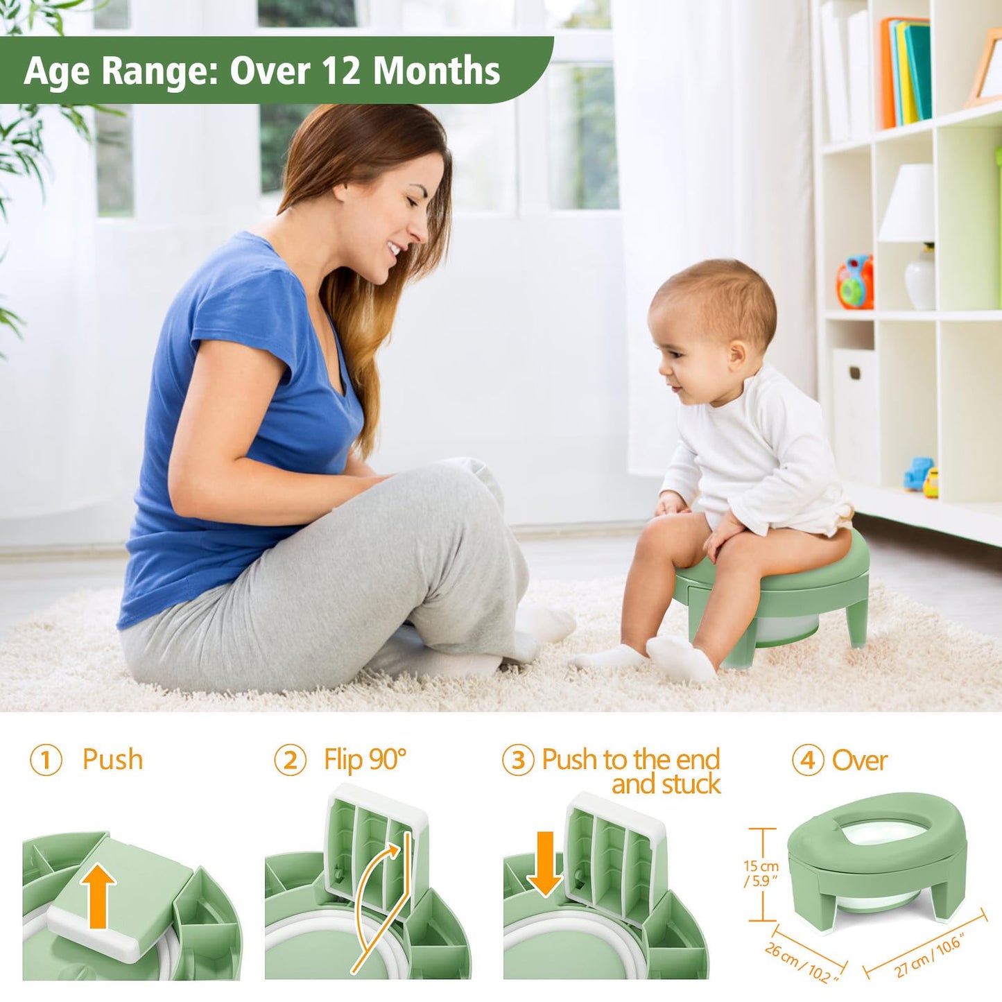 MCGMITT Portable Potty for Kids Travel - Foldable Training Toilet Chair for Toddler Girls with Storage Bags, Potty Training Toilet for Outdoor and Indoor Easy to Clean(Green)