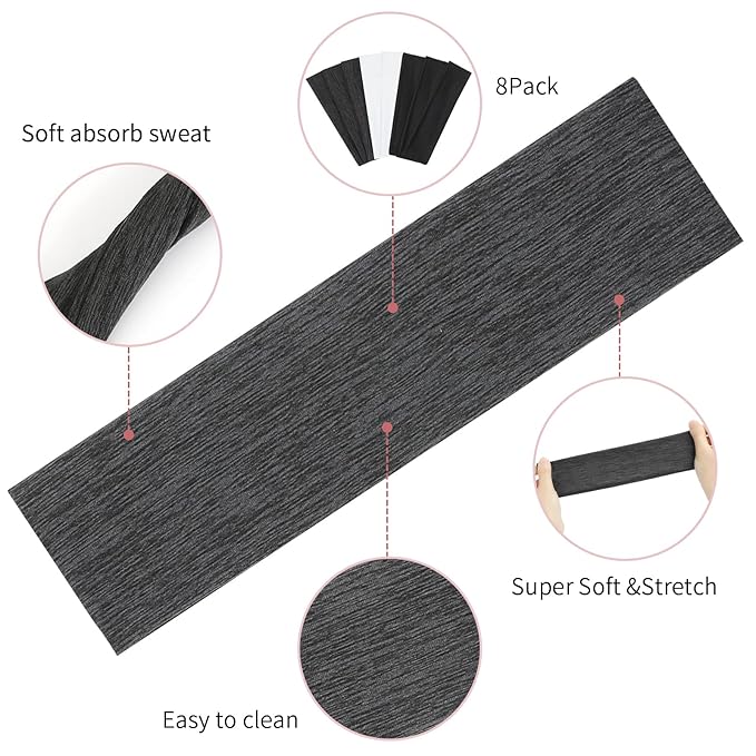 Fishinsea 8 Pack Sport Headbands for Women, Elastic Soft Fabric Non-Slip Hair Bands Hair Warp for Daily Workout Yoga Running Sports