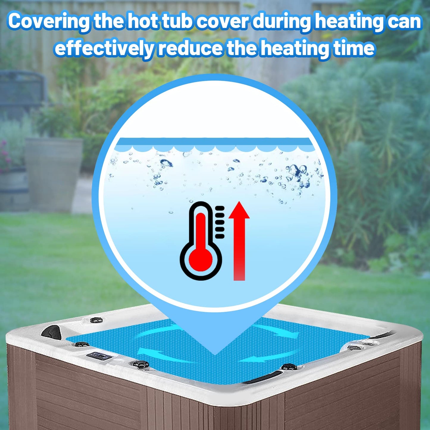 MADHOLLY Spa Hot Tub Cover for Heat Retention - 7×7FT Square 16-Mil Heavy-Duty Bubble Solar Blanket for Preventing Water Evaporation, Easy to Cut and Clean (210 × 210 CM)
