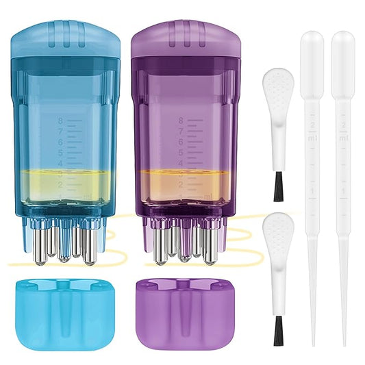 2 PCS Minoxidil Applicators with Cleaning Brush and Dropper, Anglecai Scalp Applicator Comb for Hair Oil Applicator Brush, Minoxidil Brushes for Scalp Applicator Comb for Hair Growth (Purple+Blue)