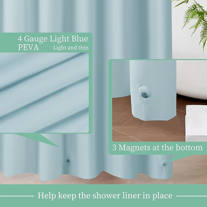 Mrs Awesome Light Blue Shower Curtain Liner with 3 Magnets, 72x72 Premium Flexible Sturdy Plastic Shower Curtain for Bathroom Lightweight & Waterproof, Light Blue