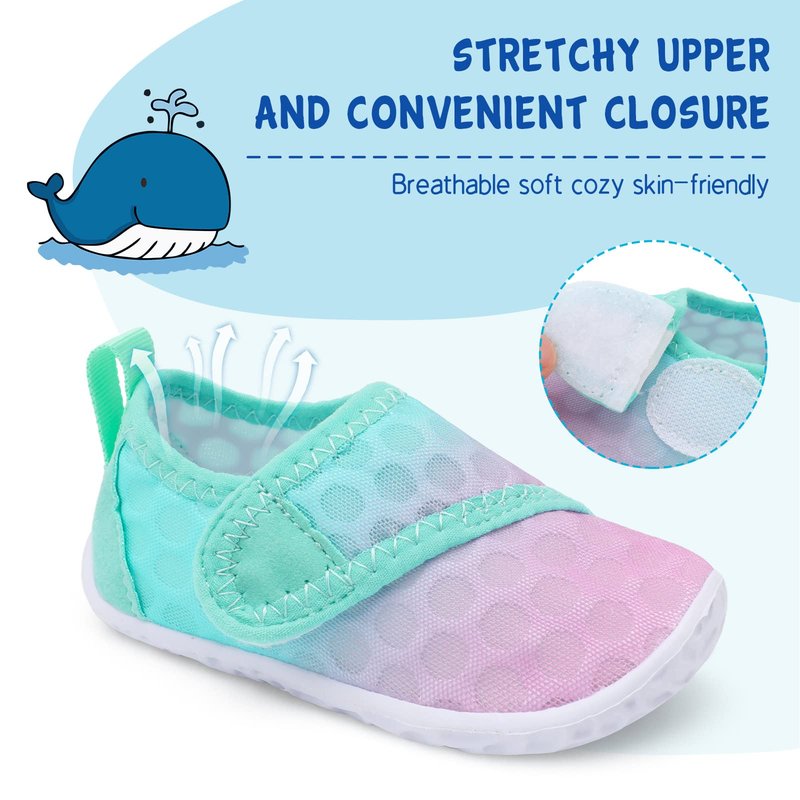 LeIsfIt Boys Girls Water Shoes Kids Aqua Socks Toddler Quick-Dry Swimming Shoes Non-Slip Summer Shoe for Beach Pool Surf, Pink Green, 8 Toddler