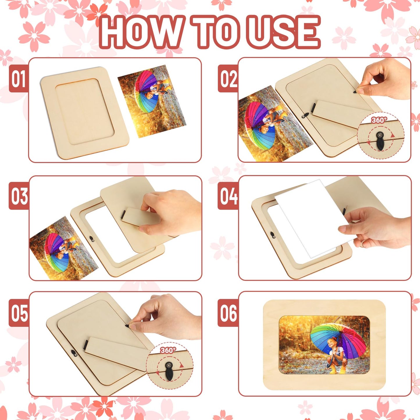 RYKOMO 24 Pack DIY Wooden Picture Frames for 4 x 6 in Photos, Wooden Picture Frames for Crafts Unfinished Solid Wood Photo Picture Frame for Crafts, Valentine's Day Gift New Year Decorate, Father's Day, Mother's Day Gift