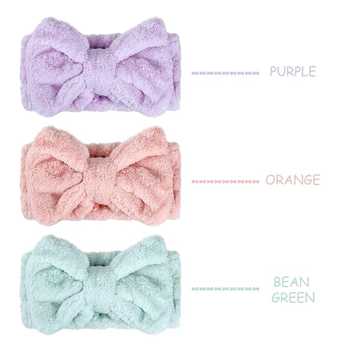 3 Pieces Wash Face Headband Makeup Spa Headband Towel Terry Hair Bands Microfiber Bowtie Headbands Shower Facial Adjustable Headband for Women (Pink, Blue, White)
