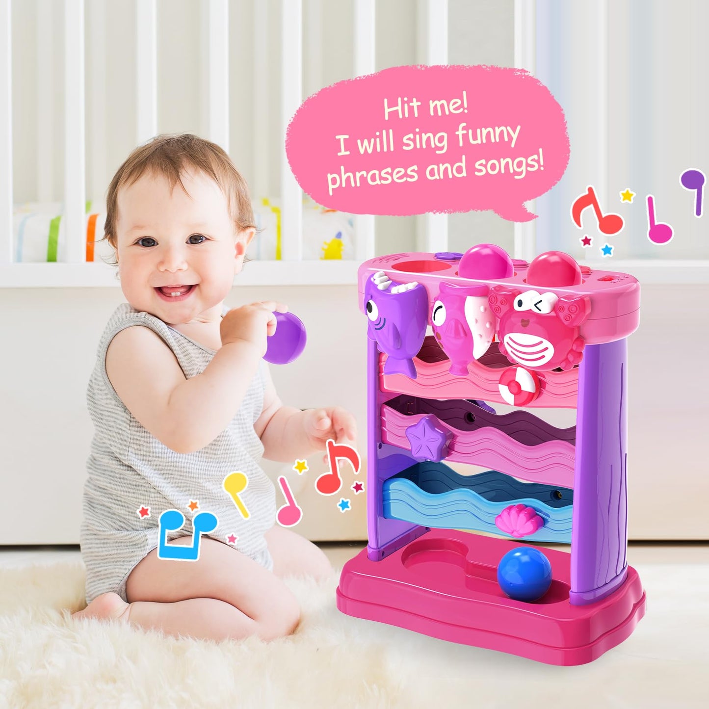 YEGEER Toys for 1 2 Years Old, Interactive Feeding Toy with Music, Montessori Toys for Girl, Musical Cause and Effect Game for 12-18 Months, Christmas Birthday Gifts for Baby Toddlers Age 1-2