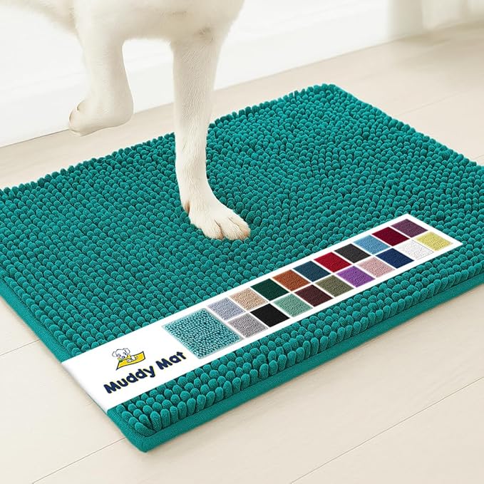 Muddy Mat® | Super Absorbent Door Mat Indoor, Microfiber Quick Dry Chenille Entryway Rug, Non-Slip Front Door Mat, Indoor Mats for Entryway, Machine Washable Pet Rug, Teal 24"x36"