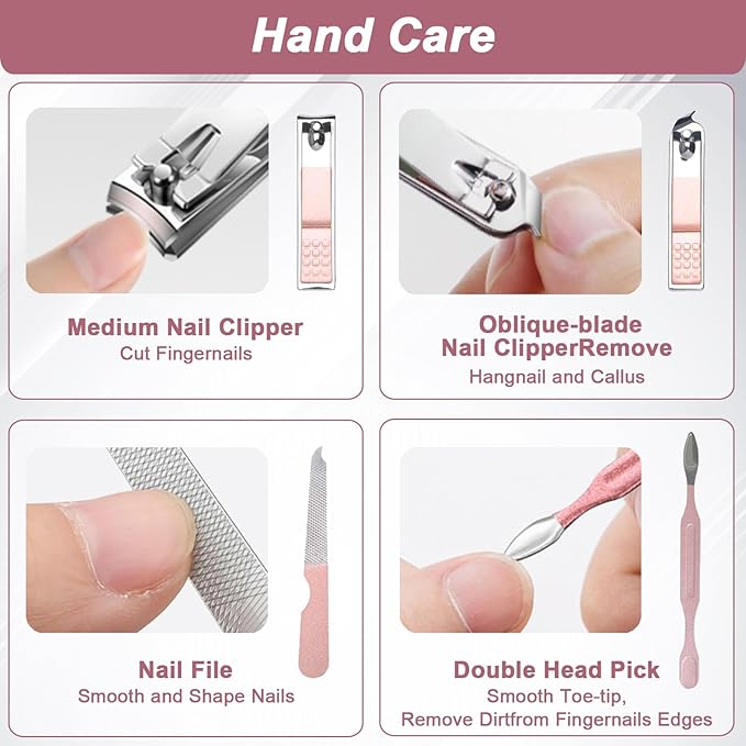 Premium Manicure Set, 7 in 1 Professional Nail Clippers Scissors Pedicure Kit, Stainless Steel Cuticle Nail Care Tools with Luxurious Travel Case, Portable Manicure Grooming Kit Gift for Women