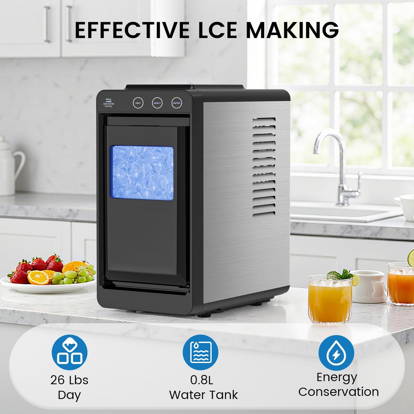 COWSAR Ice Maker Countertop, Portable Ice Machine with Self-Cleaning, 26 lbs/24Hrs, 8 Cubes in 6 Mins, Quiet Compact Commercial Ice Maker for Kitchen, RV, Camping