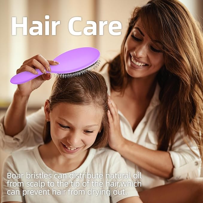 Boar Bristles Hair Brush for Women and Men, Detangling Hair Brush for Smoothing Massage Add Shine, Nylon&Boar Bristles Detangler brush for Hair Healthy (1 Pack-Purple)