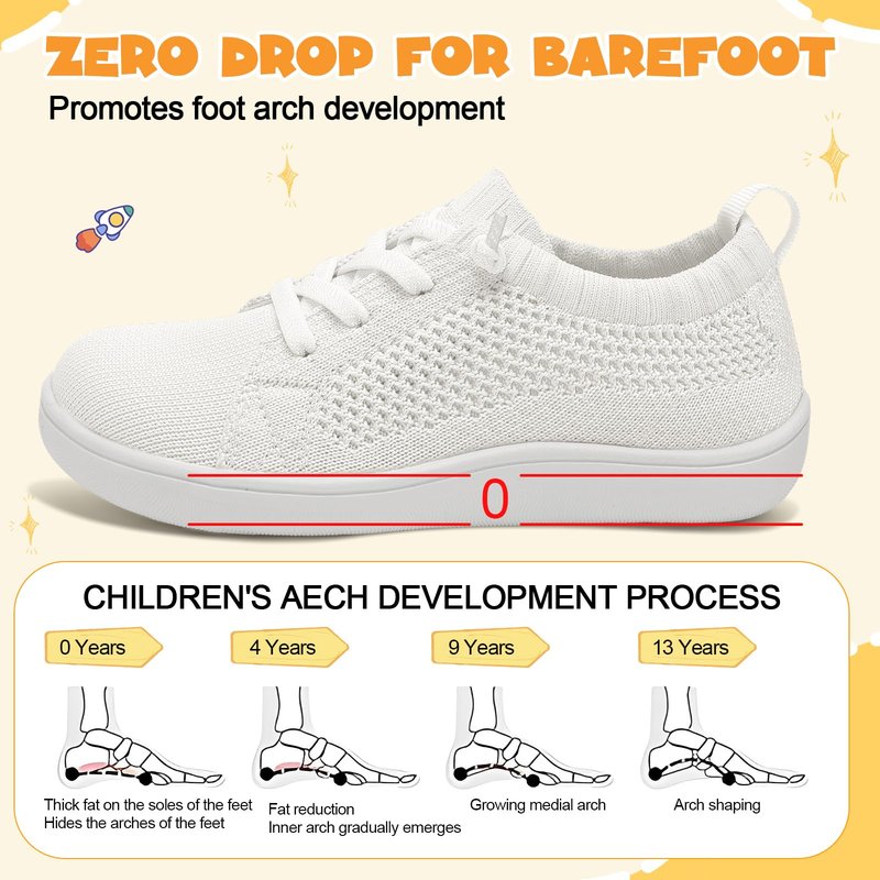 LeIsfIt Toddler Shoes Boys Girls Wide Barefoot Sneakers Kids Zero Drop Minimalist Sneakers Slip on Tennis Shoes White 7 Toddler