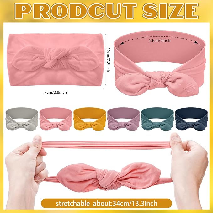 Giegxin 12 Pack Polyester Cloth Headbands for Girls Removable Colorful Rabbit Ear Bow Hairbands Hair Accessories(Colorful)