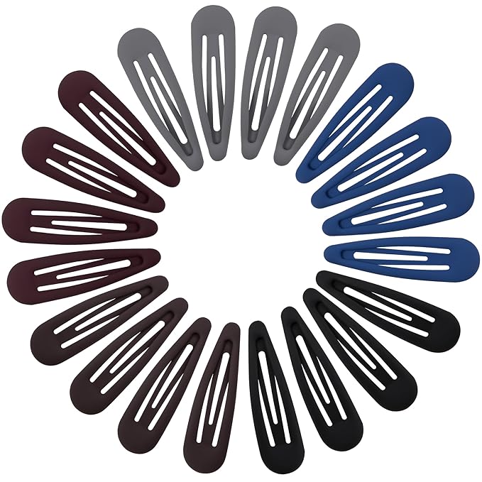 Small Hair Barrettes For Women No Slip Metal Snap Clips For Thin And Fine Hair,Matte Black Brown Blue Red Gray,20 PCS,1.97 x 0.5 Inch.