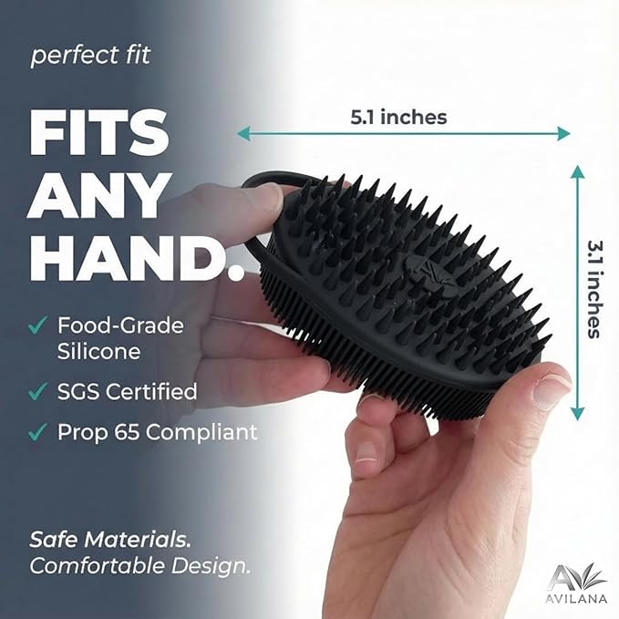 Avilana Premium Scalp Massager Shampoo Brush - 8 Years Trusted Since 2017 - SGS Certified Silicone Scrubber, Soft Bristles All Hair Types, Gentle Scalp Exfoliation Hair Care Women Men Color Treated