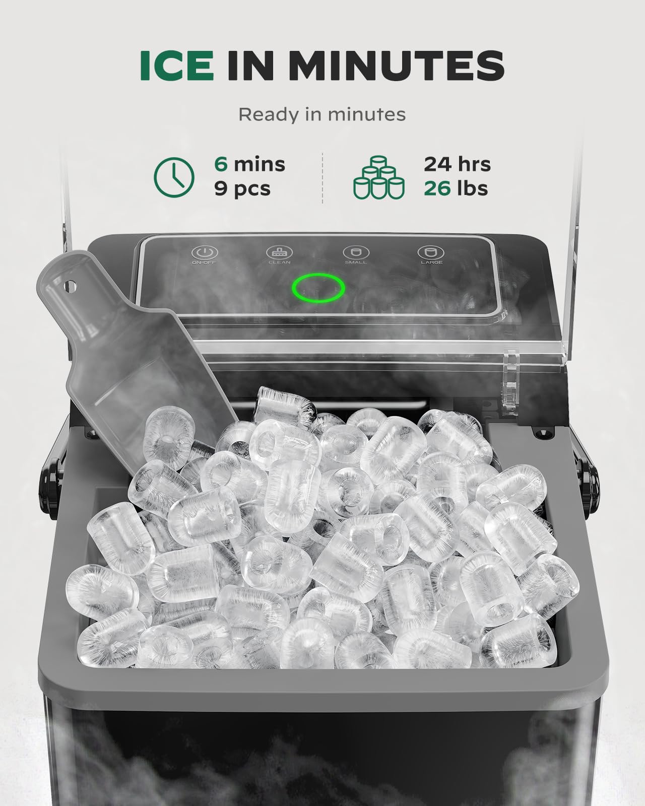 Totnz Boost Ice Maker with 2.5L Expanding Ice Basket & 1.8L Water Tank, 9 Bullet Ice Cubes in 6 Mins, Ice Maker Countertop with LED Touch Control Self-Cleaning, Ice Machine 2 Ice Sizes