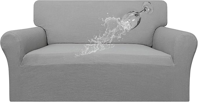 Easy-Going 100% Waterproof Oversized Loveseat Couch Cover, Dual Waterproof Sofa Cover, Stretch Jacquard Sofa Slipcover, Leakproof Furniture Protector for Kids, Pets, Dog and Cat, Light Gray